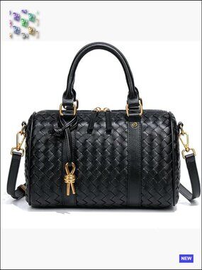 Woven Top Handle Satchel Handbag Barrel Purse Crossbody Bag